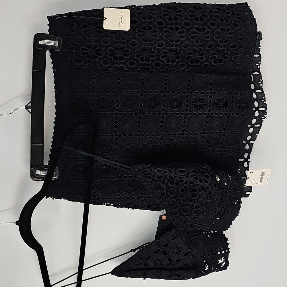 Free People Noir Black Eyelet 2-Piece Party Outfit Mini Skirt & Bralette Top Y2K - Picture 12 of 15